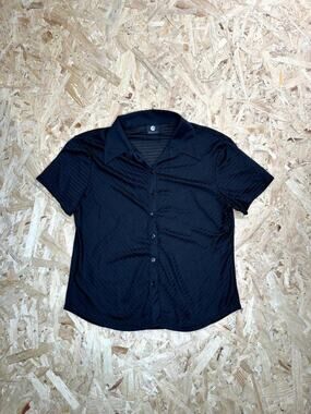 Anxiety Womens Vintage Black Ribbed Button Up Shirt Short Sleeve Size Medium